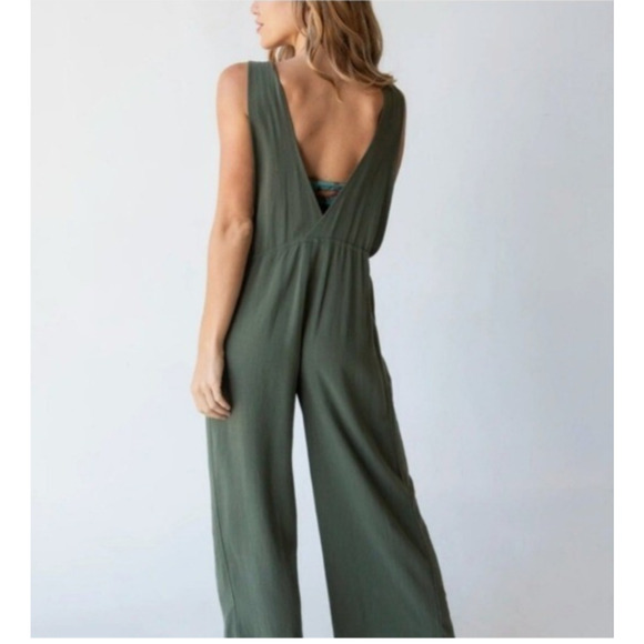 Natural Life Carly olive drab green overalls jumpsuit women M Linen Blend B18 - Picture 2 of 9